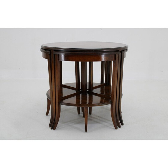 Image 1 of Vintage Art Deco walnoten nesttafels, Tsjecho-Slowakije 1930