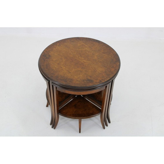 Image 1 of Vintage Art Deco walnoten nesttafels, Tsjecho-Slowakije 1930