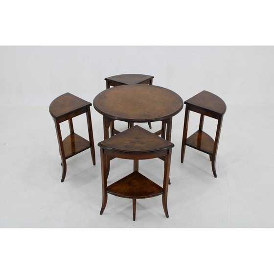 Image 1 of Vintage Art Deco walnoten nesttafels, Tsjecho-Slowakije 1930