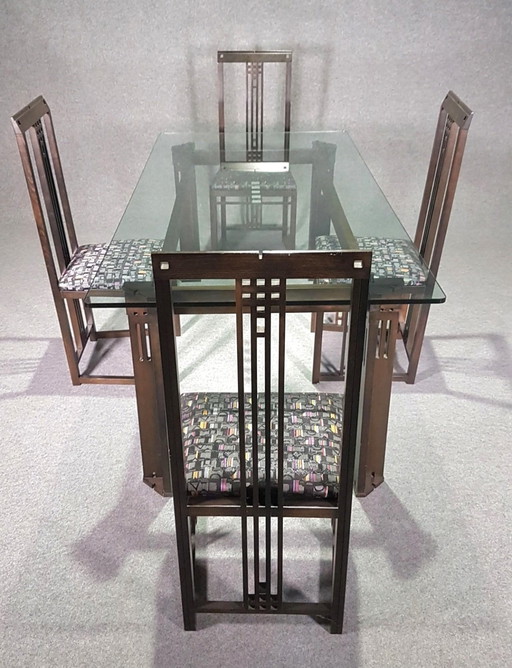 Zeldzame diningset, Galaxy tafel en stoelen, met exclusieve bekleding, ontworpen door Umberto Asnago - Giorgetti. 1980S