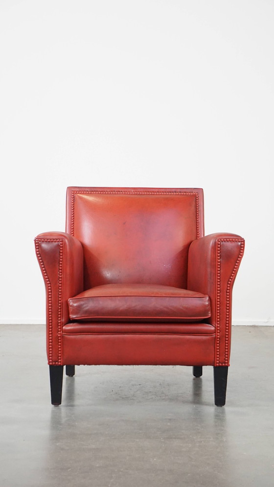 Image 1 of Rode Armchair Gemaakt Van Schapenleer