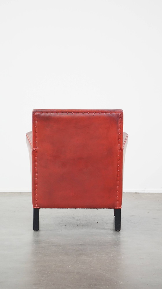 Image 1 of Rode Armchair Gemaakt Van Schapenleer