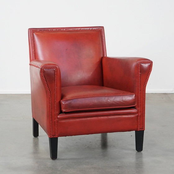 Image 1 of Rode Armchair Gemaakt Van Schapenleer