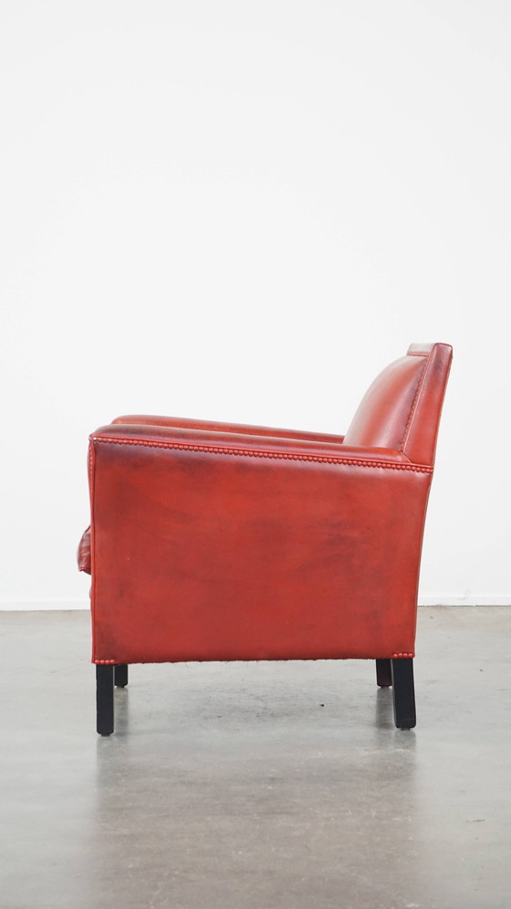 Image 1 of Rode Armchair Gemaakt Van Schapenleer