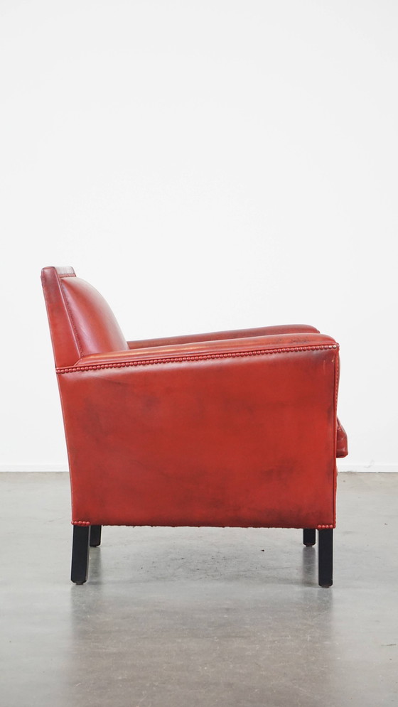 Image 1 of Rode Armchair Gemaakt Van Schapenleer