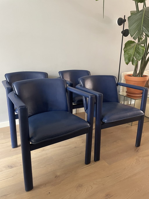 4x Leolux Cachucha eetkamerstoelen blauw leer