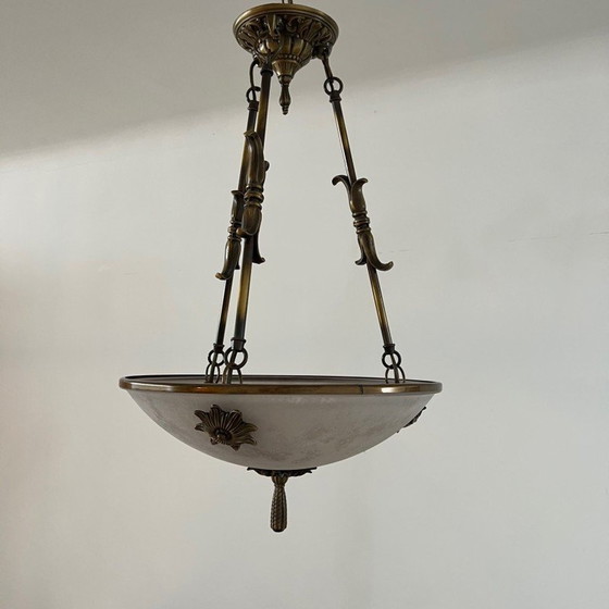 Image 1 of Vintage Zweedse hanglamp van messing en mat glas, 1970