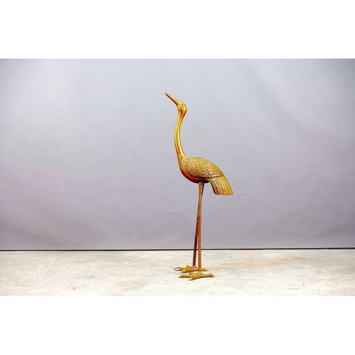 Vintage messing kraanvogel sculptuur, 1960