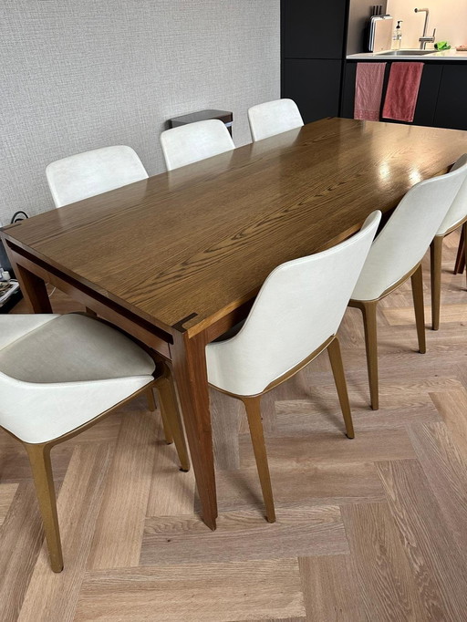 1X Roche Bobois Eettafel Met 6X Roche Bobois Stoelen