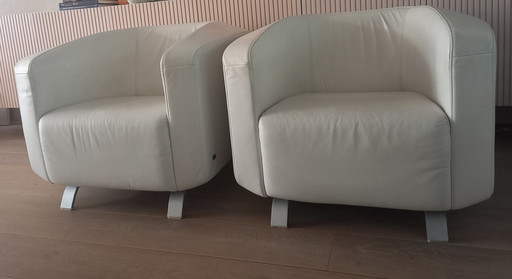 2x Rolf Benz fauteuils wit leder