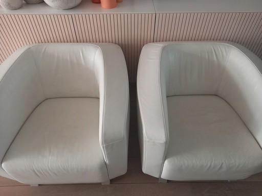 2x Rolf Benz fauteuils wit leder