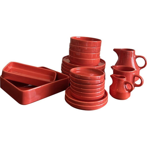 Set vintage koraalkleurig servies voor Niderviller