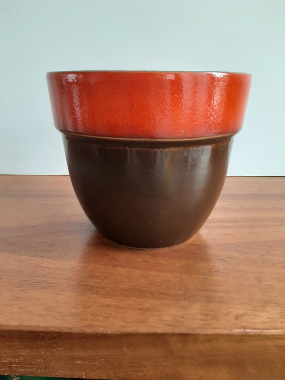 Image 1 of Vintage Oranje Bruin Bloempot Duitsland 