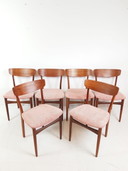 6 Deense Vintage Eettafel Stoelen | Nieuw Gestoffeerd Roze