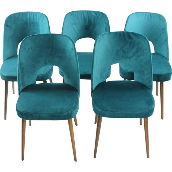 Image 1 of Set van 5 vintage fluwelen stoelen van Oswald Haerdtl voor Ton, Tsjecho-Slowakije 1950