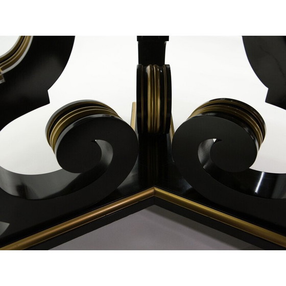 Image 1 of Vintage neoklassieke eettafel Maurice Hirsch zwart hout vergulde spiegel, Frankrijk 1970