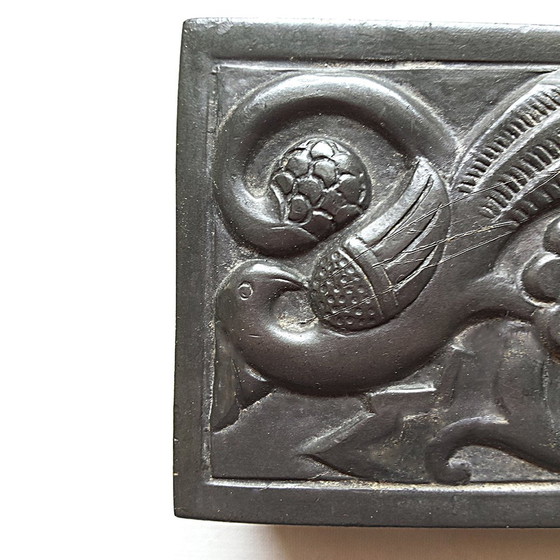 Image 1 of Art Nouveau metalen luciferdoos deksel van Just Andersen, jaren 1920