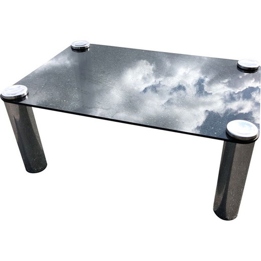 Vintage salontafel in gerookt glas en chroom van Marcuso Zanuso voor Zanotta, 1965