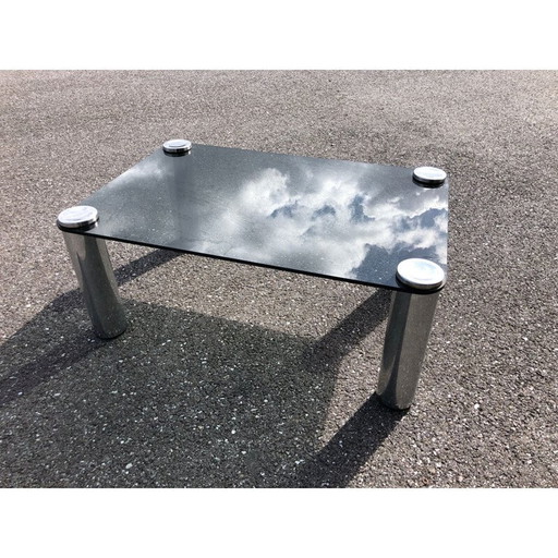 Vintage salontafel in gerookt glas en chroom van Marcuso Zanuso voor Zanotta, 1965