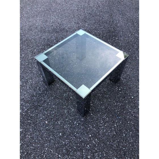 Image 1 of Vierkante vintage salontafel, chroom en rookglas, 1970