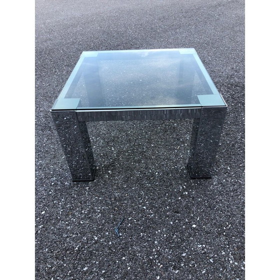 Image 1 of Vierkante vintage salontafel, chroom en rookglas, 1970