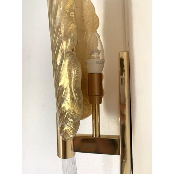 Image 1 of Set van twee Mid Century Moderne wandlampen met Murano-glas bladgoud