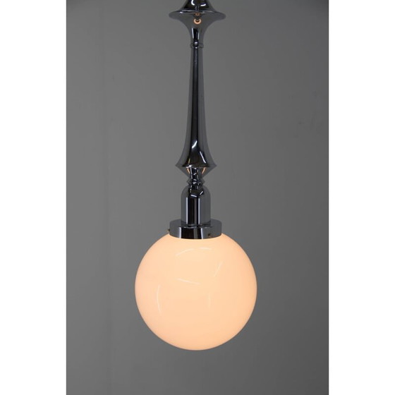 Image 1 of Vintage art deco hanglamp van chroom en opaalglas, 1930
