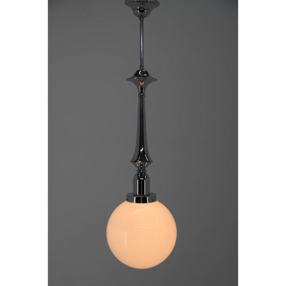 Image 1 of Vintage art deco hanglamp van chroom en opaalglas, 1930