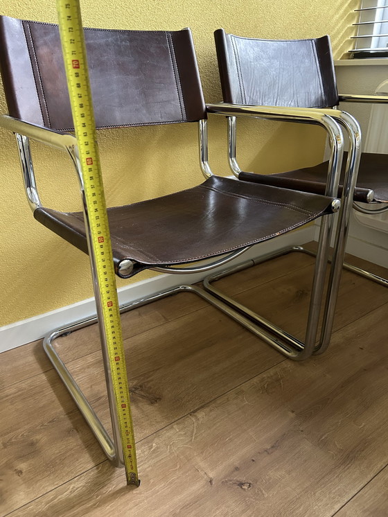 Image 1 of 4x Vintage lederen Cantilever eetkamerstoelen