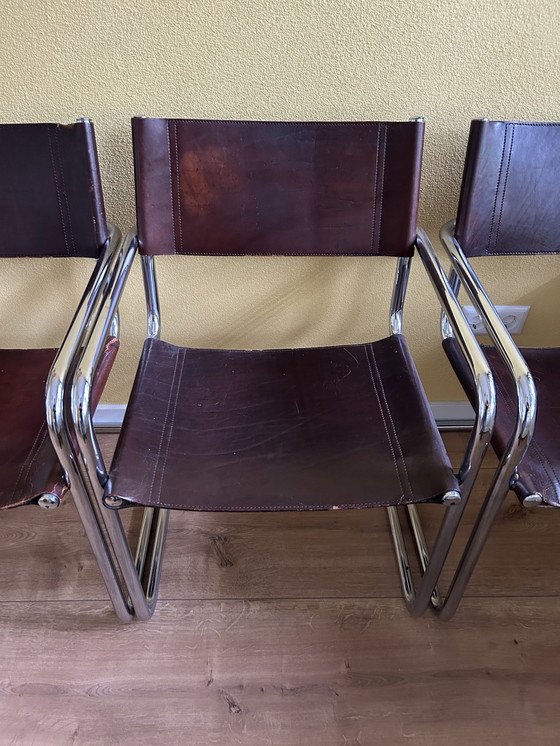 Image 1 of 4x Vintage lederen Cantilever eetkamerstoelen