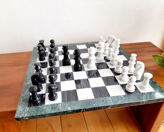 Image 1 of Vintage XL marmeren schaakbord en vintage marmeren schaaksets