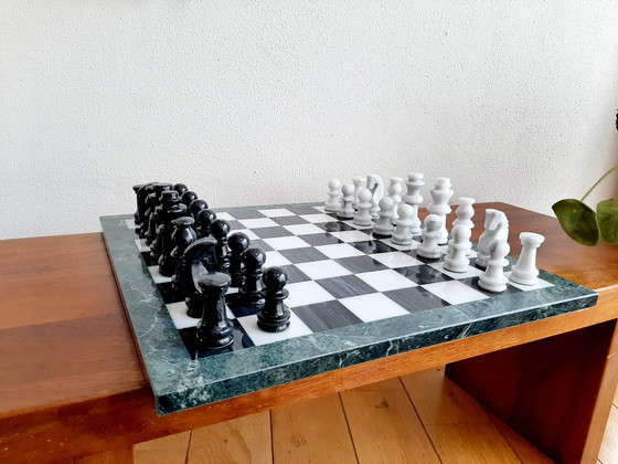 Image 1 of Vintage XL marmeren schaakbord en vintage marmeren schaaksets