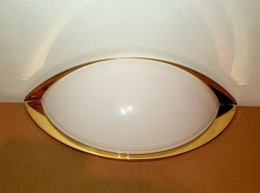 Wandlamp (1 Van 5), Art Deco, Mid Century Modern, Messing, Opaline Glas, Glashutte Limburg, Hyper Vintage, Zeer Zeldzaam