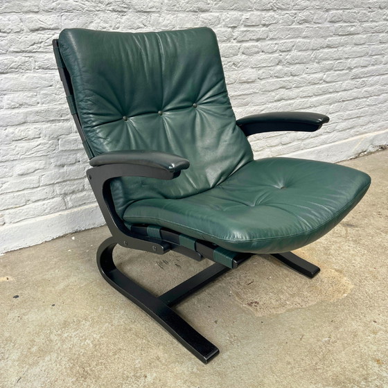 Image 1 of Midcentury fauteuil - leer groen zwart