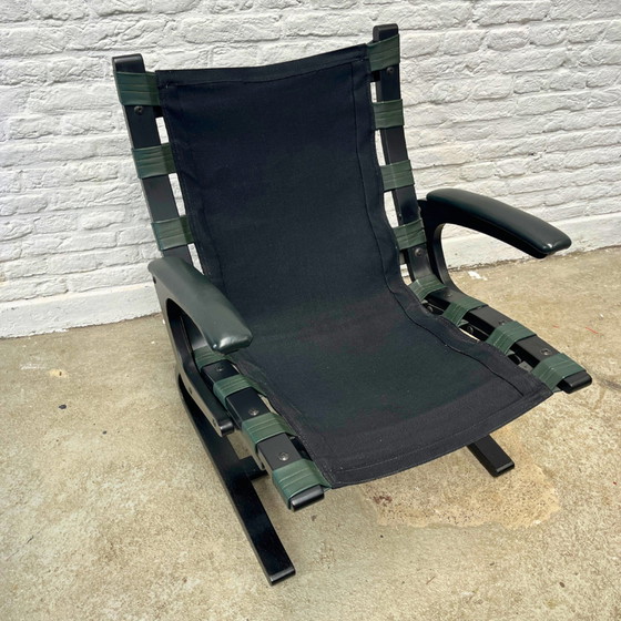 Image 1 of Midcentury fauteuil - leer groen zwart