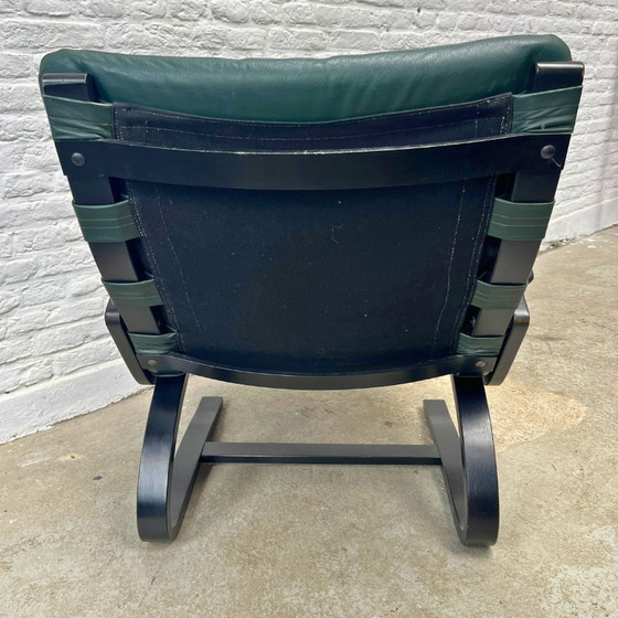 Image 1 of Midcentury fauteuil - leer groen zwart