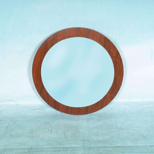 Vintage wandspiegel walnoot, sixties minimal walnut mirror