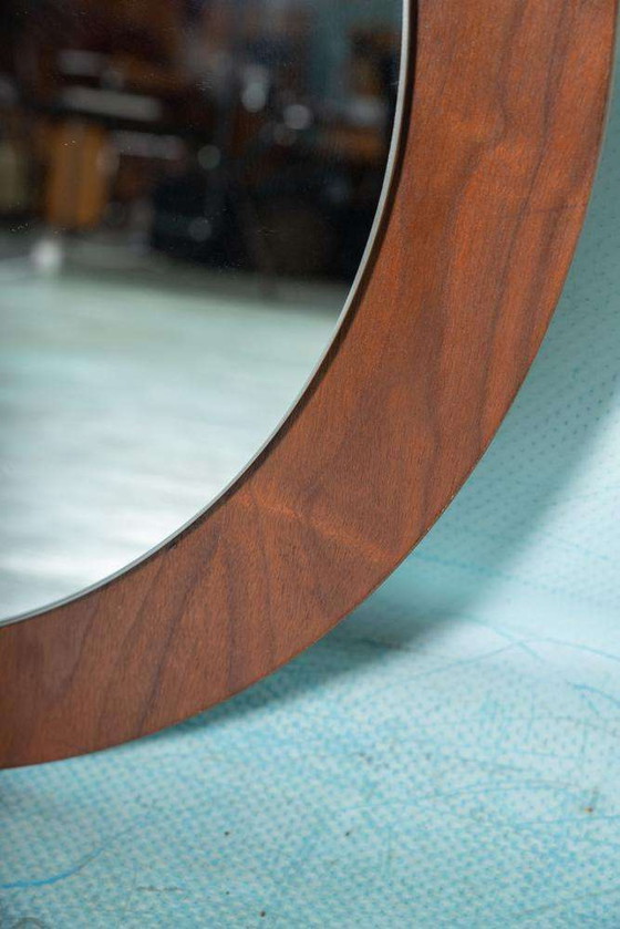 Image 1 of Vintage wandspiegel walnoot, sixties minimal walnut mirror