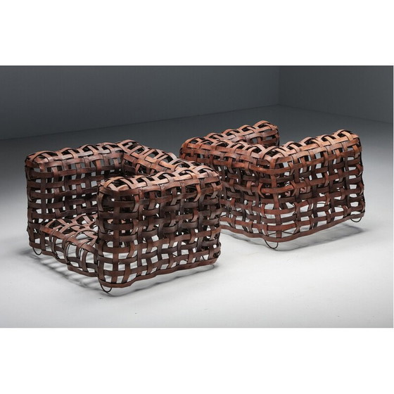 Image 1 of Vintage sculpturale geweven leren fauteuil, jaren 1950