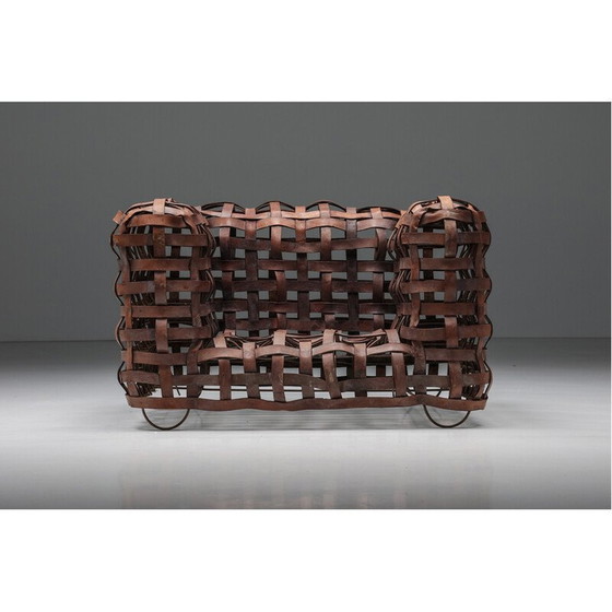 Image 1 of Vintage sculpturale geweven leren fauteuil, jaren 1950