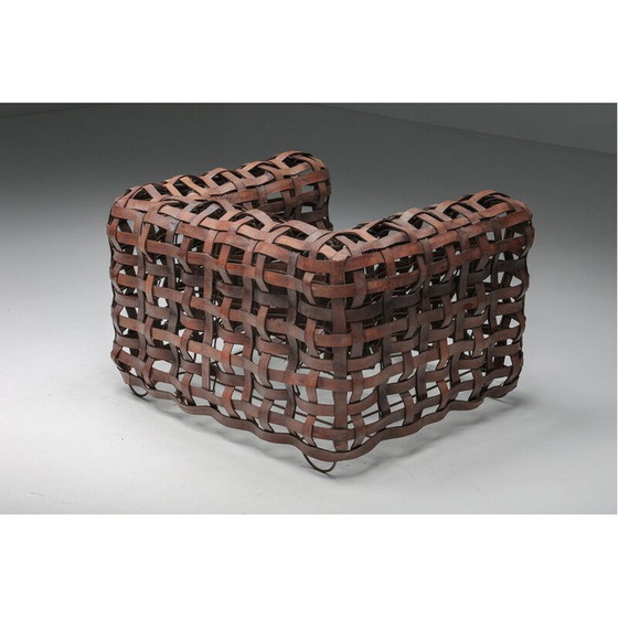 Image 1 of Vintage sculpturale geweven leren fauteuil, jaren 1950