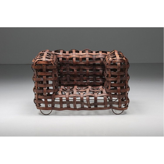 Image 1 of Vintage sculpturale geweven leren fauteuil, jaren 1950
