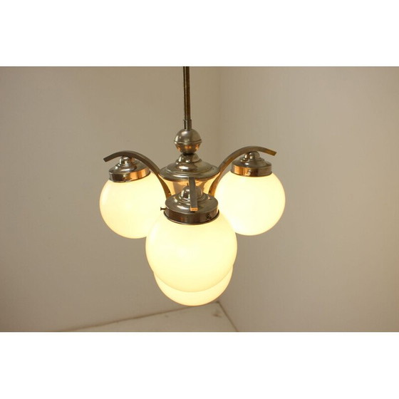Image 1 of Vintage art deco kroonluchter van metaal en glas, Tsjecho-Slowakije 1930