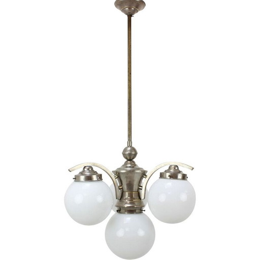 Vintage art deco kroonluchter van metaal en glas, Tsjecho-Slowakije 1930