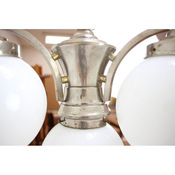 Image 1 of Vintage art deco kroonluchter van metaal en glas, Tsjecho-Slowakije 1930