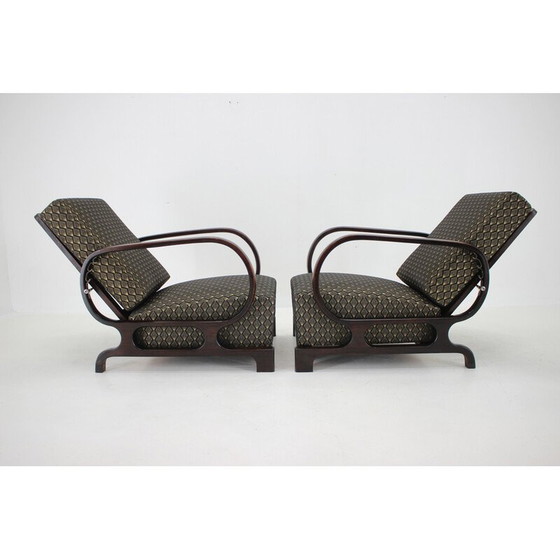 Image 1 of Paar vintage Art Deco fauteuils in gebeitst beukenhout en stof, Tsjecho-Slowakije 1930