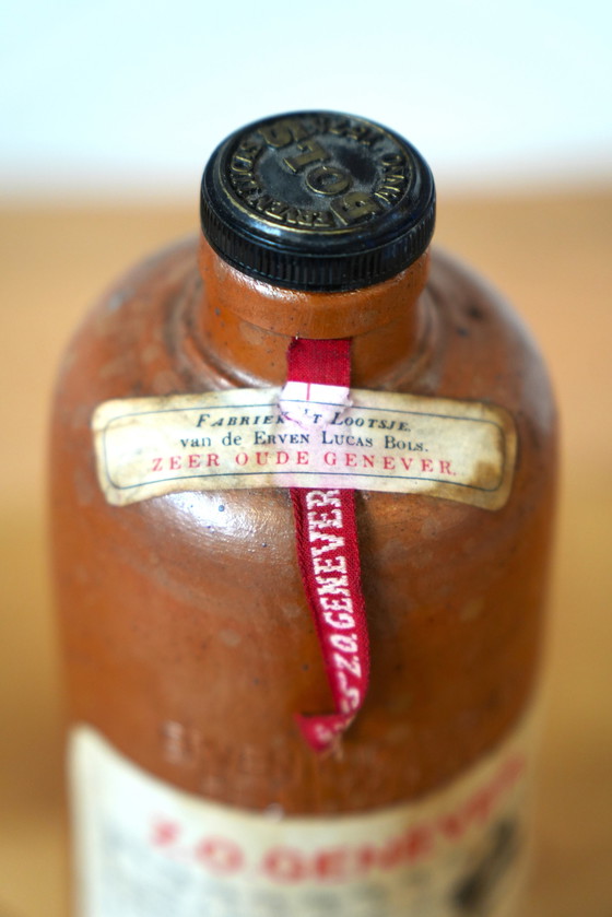 Image 1 of Grote 1L Bols aardewerk fles - Vintage Nederlandse jenever collectible