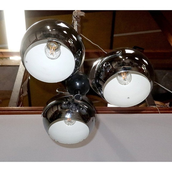 Image 1 of Vintage Eyeball hanglamp van chroom metaal met 3 reflectoren, 1960