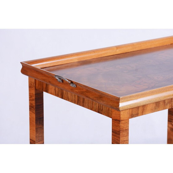 Image 1 of Art Deco vintage walnoten trolley, Tsjechië 1930
