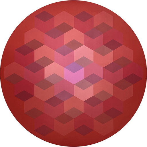 Vintage fotolithografie "Tribute to Vasarely" door Jim Bird voor Poligrafa, Barcelona 1970